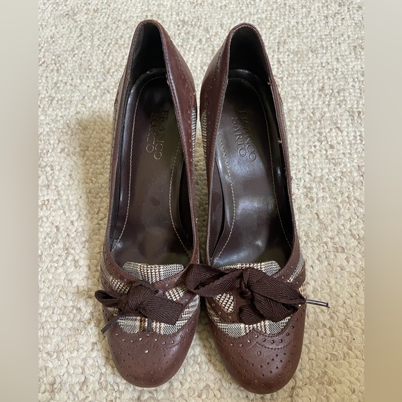 Franco Sarto Halley Brown Leather and Plaid Wintip Oxford Heels in Size 8.5 - Picture 2 of 4